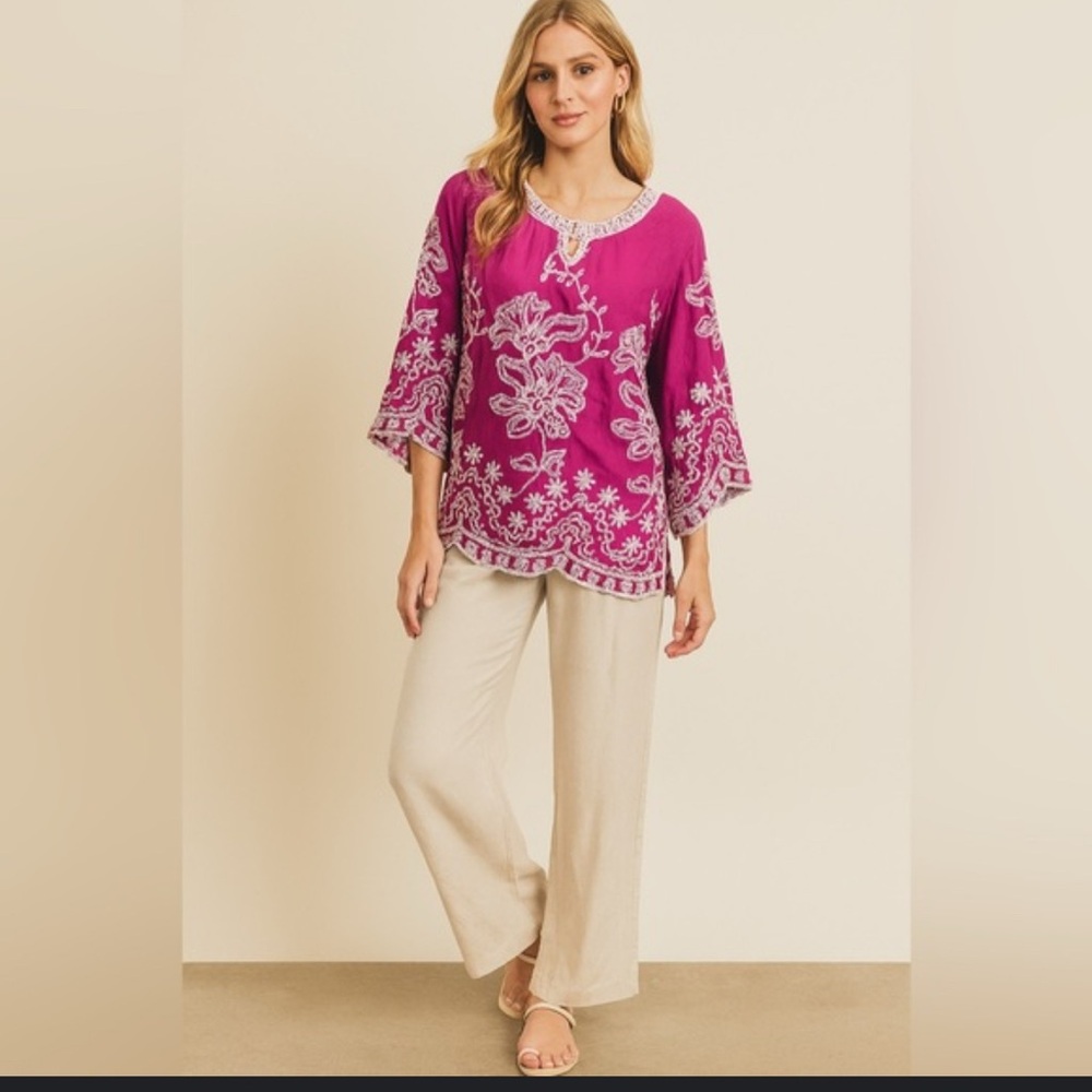 Solitaire Magenta Floral Embroidered Tunic